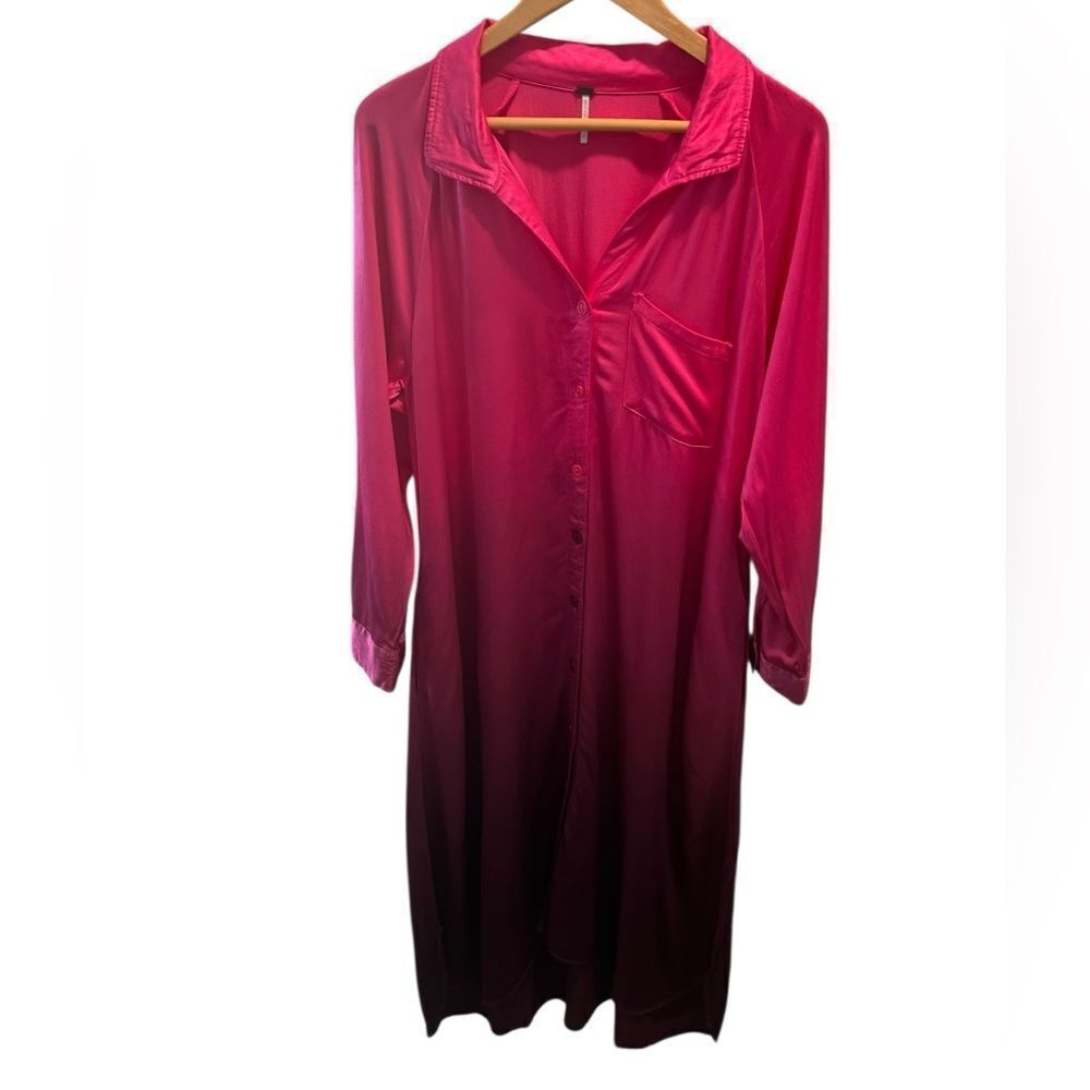 YFB Young Fabulous & Broke Pink Ombre Satin Button-Front Shirt Dress Size Medium